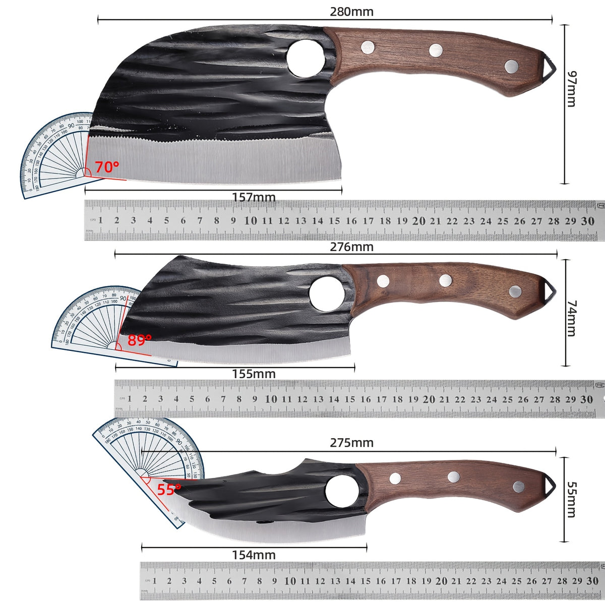 Viking-Inspired Hand-Forged Butcher Knife Set with Carrying Case - High Carbon Steel Cleaver Boning and Vegetable Knife Set for BBQ Camping and Meat Preparation