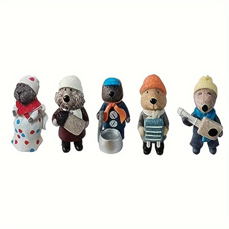 Resin Animal Figurines Set of 5 Cute Otter Mouse Handmade Mini Statues Fantasy Art Dolls Home Decor Shelf Desk Decoration Festival Gift
