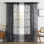 Boho Floral Lace Curtain Panels Set of 2 – Semi-Sheer Light Filtering, Rod Pocket, Pastoral Vintage Style for Bedroom Living Room Kitchen, 6 Sizes 4 Colors
