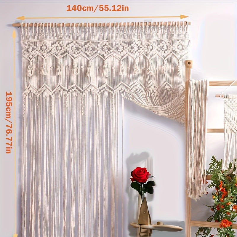 Bohemian Macrame Tapestry Wall Hanging – Large Vertical Handwoven Cotton Boho Wall Decor for Bedroom, Living Room, Wedding Backdrop & Hallway, Cream White Woven Wall Art