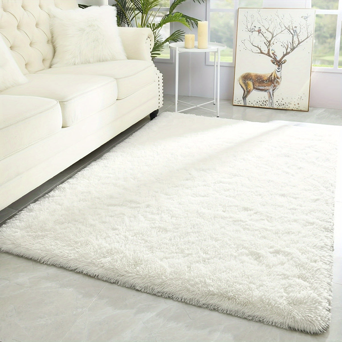 Fluffy Shag Area Rug for Living Room & Bedroom – Soft Non-Slip Plush White Carpet, Cozy Modern Indoor Shaggy Floor Mat, 4x6 5x7 6x9 8x10 ft Large Home Decor Rug