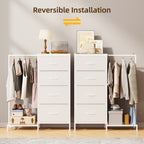 Fabric Dresser with Clothes Rack & Drawer Tower – 4 or 5 Drawers, Sturdy Frame, Optional LED Lighting & USB Charging Station for Bedroom