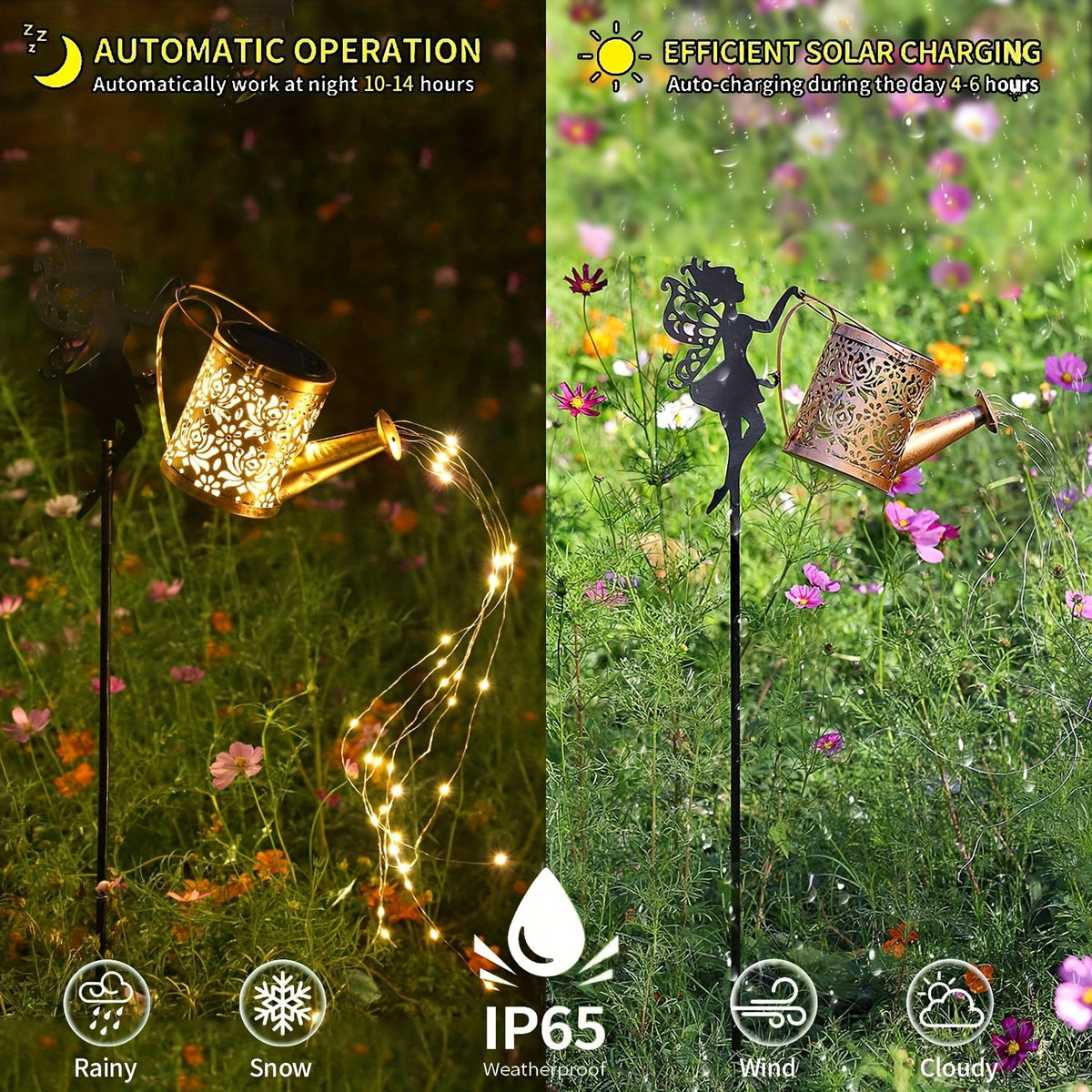 Solar Fairy Watering Can Light with String Lights – Vintage Metal Outdoor Garden Lamp, 600mAh Battery, Auto Dusk-to-Dawn, Portable Pathway & Patio Decor Light for Lawn & Garden, White or Colorful