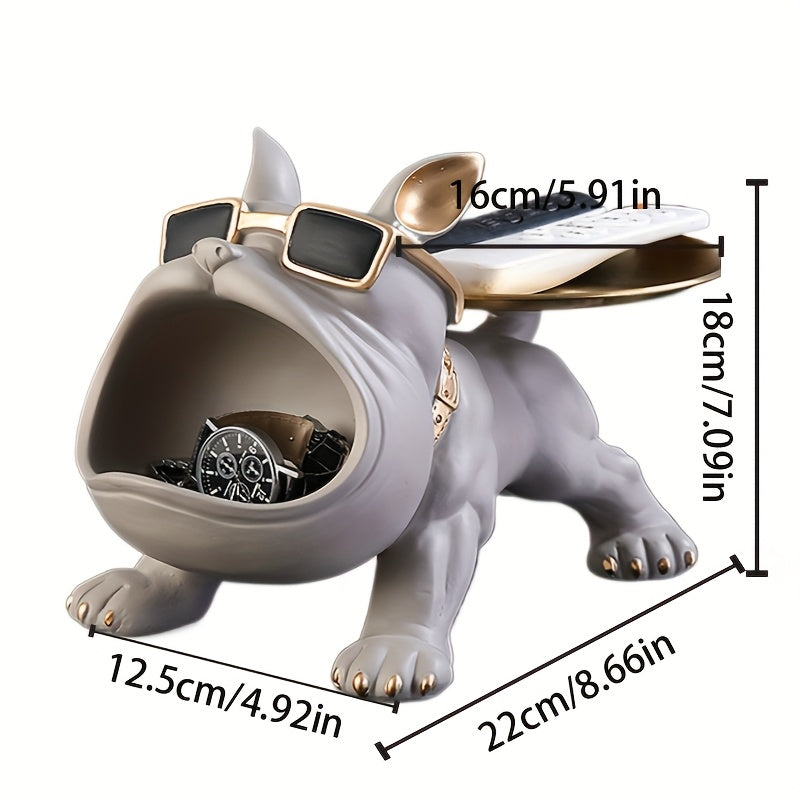 Decorative Resin Bulldog Tray Statue Modern Dog Figurine Key Tray Entryway Organizer Candy Jewelry Earring Tray Holder Home Office Dining Table Decor Desk Accent Christmas New Year Gift Dog Lover