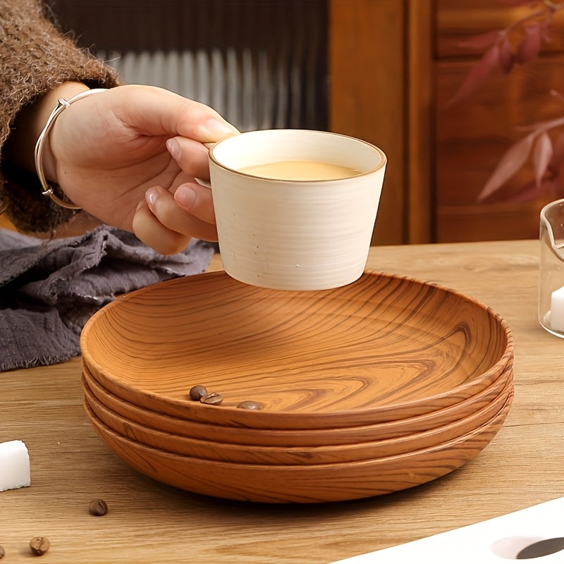 10-Piece Wood Grain Dinner Plates Set 7.8 Inch Thickened Plastic Plates Salad Breakfast Serving Trays Family Dining Multi-Use