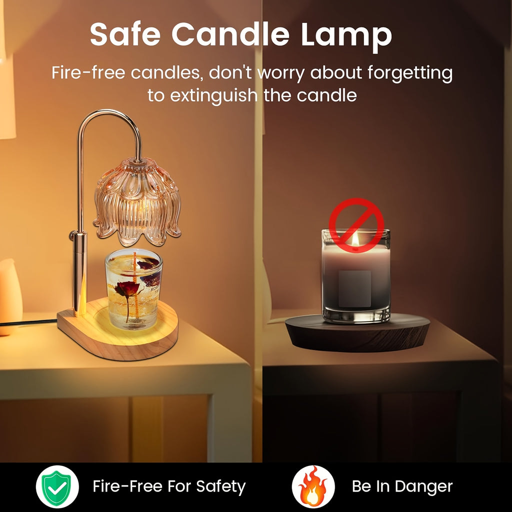 Candle Warmer Lamp Adjustable Height Dimmable Flameless – Vintage Iron Tabletop with Timer, 120V, Home Decor Gift