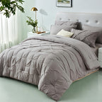 Luxury Pleated Comforter Set 5/7 Pcs – Soft Plush Fiber Fill, Quilted Comforter, Fitted Sheet, Flat Sheet, Pillowcases & Shams, Twin Full Queen King Year-Round Bedding