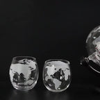 Whiskey Decanter Set for Men – Etched World Globe Design 28oz with Wooden Stand & Glass – Bourbon Scotch Decanter Gift for Dad, Husband & Home Bar