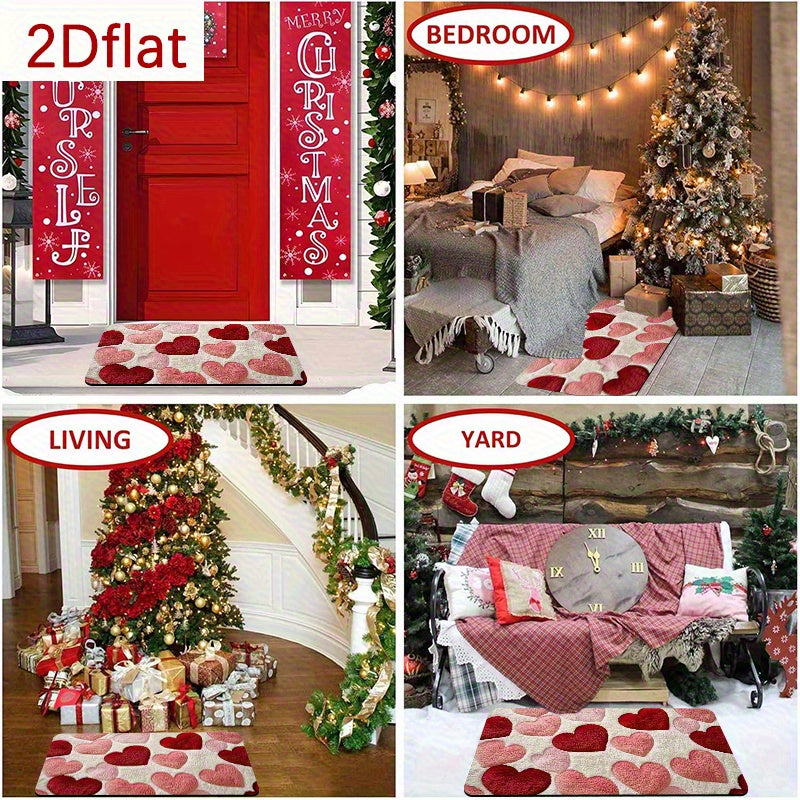 Heart Pattern Floor Mat - Red Pink Heart-Shaped Sponge Carpet for Couple Bedroom Entrance Porch Indoor Outdoor, Valentine's Day Romantic Home Decor