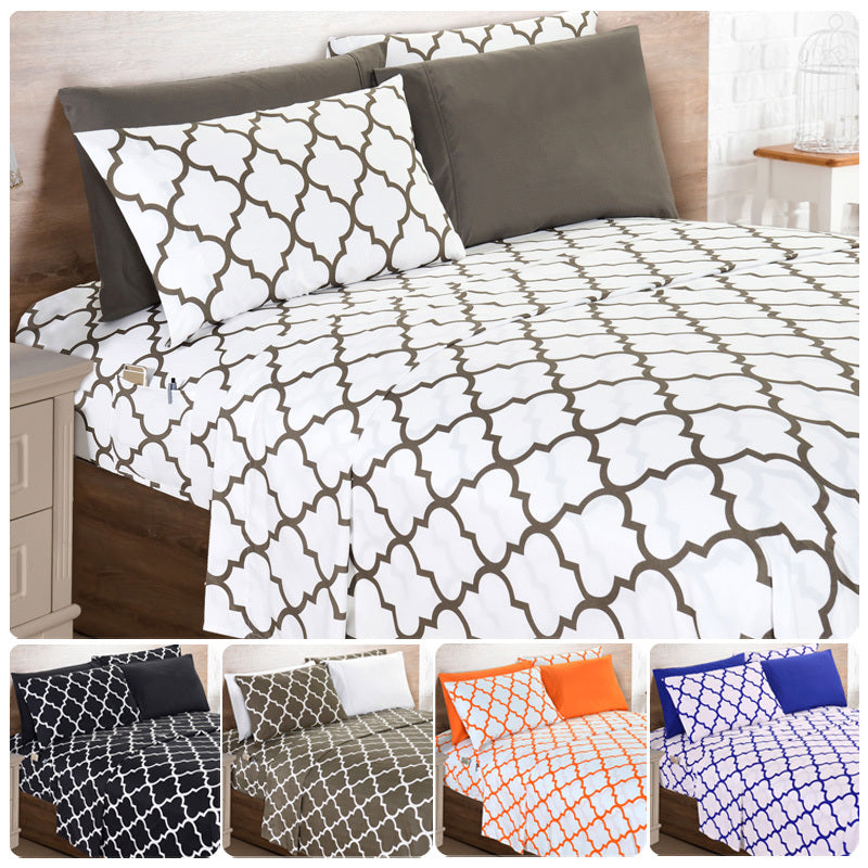 Luxury Microfiber Bed Sheet Set Geometric Trellis Pattern 16 Inch Deep Pockets Fade Wrinkle Resistant Hotel Quality Twin Full Queen King 5 Colors