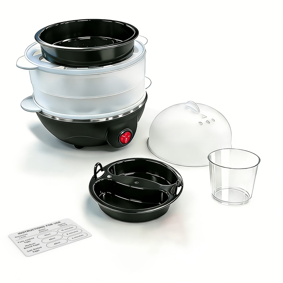 Electric Egg Cooker Steamer 1 or 2 Layer, Auto Shut-Off, Boiled & Soft-Boiled, with Descaling Accessories – Mini Breakfast Machine for Kitchen, Dorm & Office