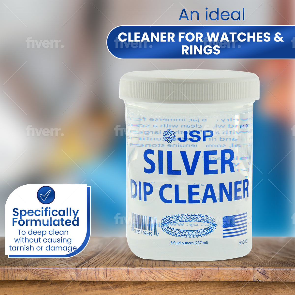 Silver Jewelry Dip Cleaner Solution 8oz – JSP Silver Dip Liquid Cleaner for Rings Bracelets Necklaces Flatware