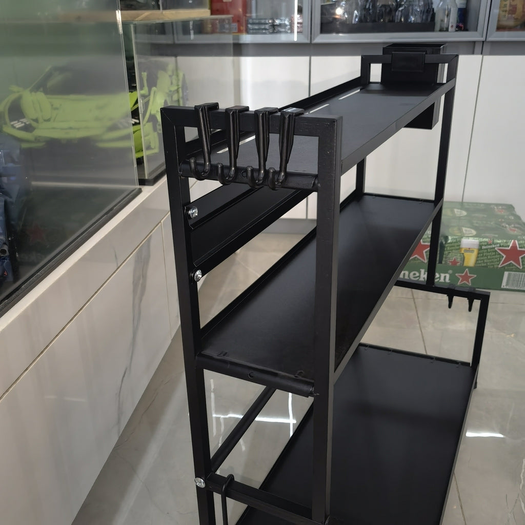 3-Tier Heavy-Duty Carbon Steel Kitchen Shelf Standing Storage Rack – Space-Saving Countertop Organizer for Spices, Knives, Utensils & Spoon Holder, Sturdy Multi-Tier Shelf for Small Kitchens