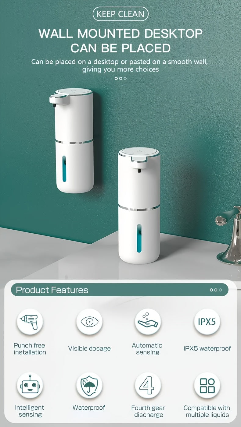 Smart Sensor Automatic Soap Dispenser Nickel Wall-Mount USB Quick Charging with Power Display, 4-Level Adjustable Flow Rate, No-Touch 400ml Foam & Liquid Soap Dispenser for Bathroom Kitchen