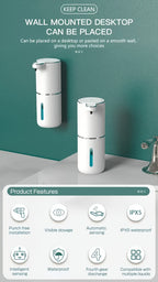 Smart Sensor Automatic Soap Dispenser Nickel Wall-Mount USB Quick Charging with Power Display, 4-Level Adjustable Flow Rate, No-Touch 400ml Foam & Liquid Soap Dispenser for Bathroom Kitchen