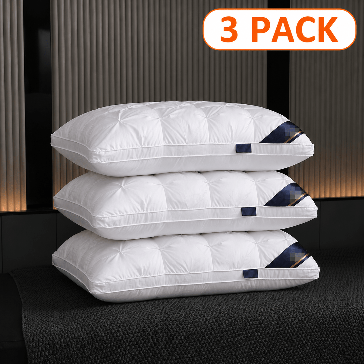 Hotel Quality Bed Pillows - Luxury Soft Polyester Fiber Satin Cover, Deep Sleep Neck Support No-Collapse, Zipper Closure Machine Washable, All-Season, 1/2/3/4-Pack White & Gray