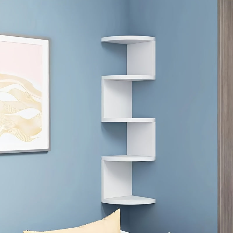 Floating Corner Wall Shelf 3 or 5-Tier, Wall Mounted Storage Rack for Living Room, Bedroom, Kitchen, Bathroom & Office, Easy Install Decorative Corner Shelves, White or Black, 1 or 2 Pieces