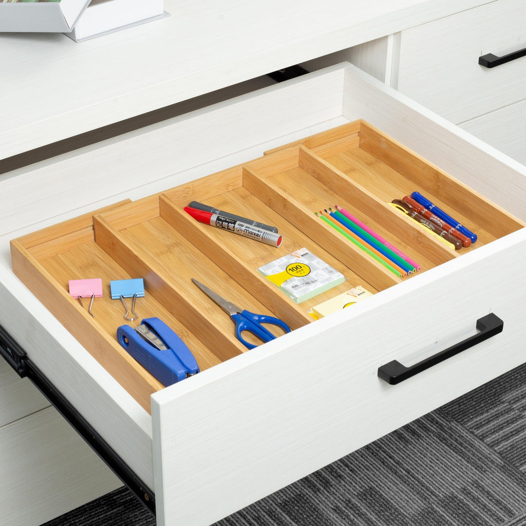 Bamboo Expandable Kitchen Drawer Organizer – 9-Compartment Adjustable Utensil Tray for Silverware, Forks, Spoons & Knives