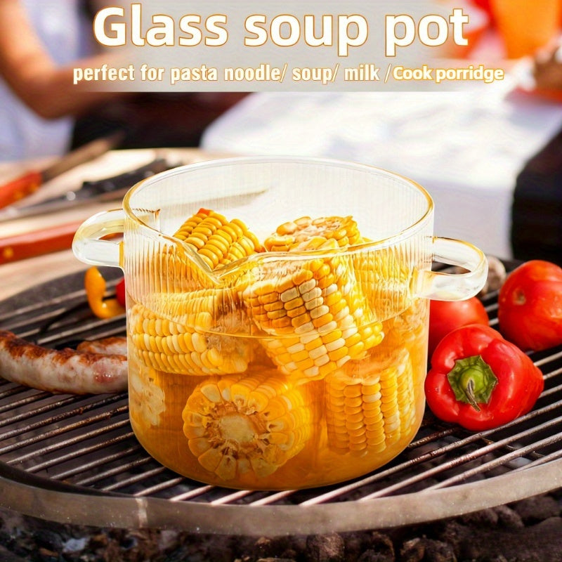 Borosilicate Glass Pots with Lids Set of 2 Stovetop Safe 78Oz & 54Oz Saucepan for Soup Ramen Milk Heat Resistant