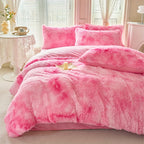 3-Piece Tie-Dye Long Plush Duvet Cover Set 1 Duvet Cover + 2 Pillowcases Zip Closure Machine Washable All-Season Elegant Bedroom Pink Khaki Light Gray Twin Full Queen King