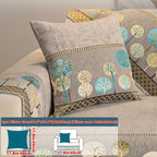 Bohemian Embroidered Sofa Cushion Cover Geometric Tree Leaf Design Pet Friendly Elegant Blue Gold for Living Room Bedroom Office All Sofa Sizes