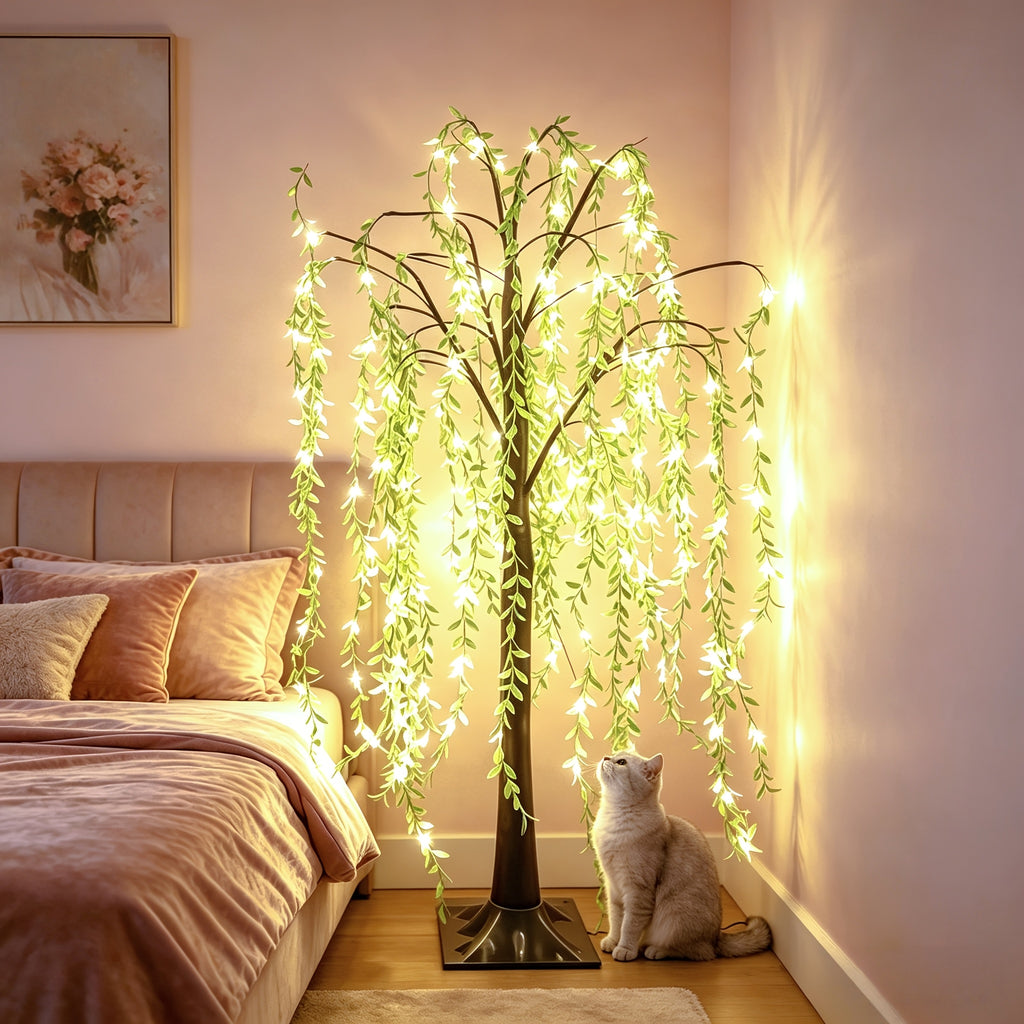 Willow Tree Floor Lamp LED Lighted Artificial Weeping Willow USB Powered Warm White Indoor Tree Light for Home Bedroom Living Room Mother's Day Decor