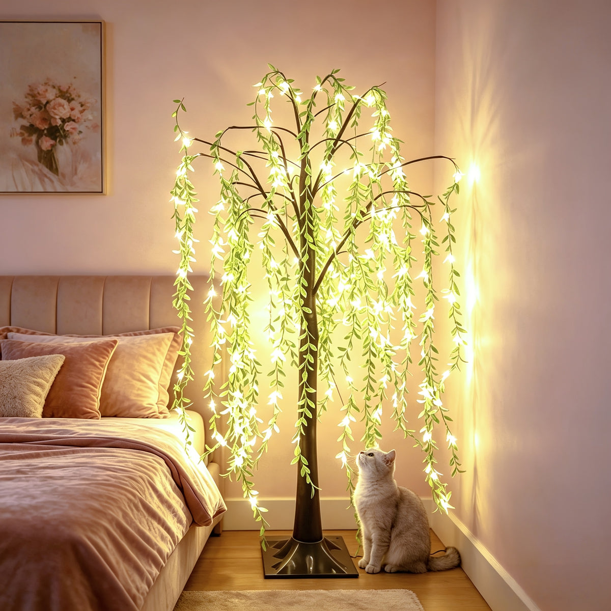 Willow Tree Floor Lamp LED Lighted Artificial Weeping Willow USB Powered Warm White Indoor Tree Light for Home Bedroom Living Room Mother's Day Decor