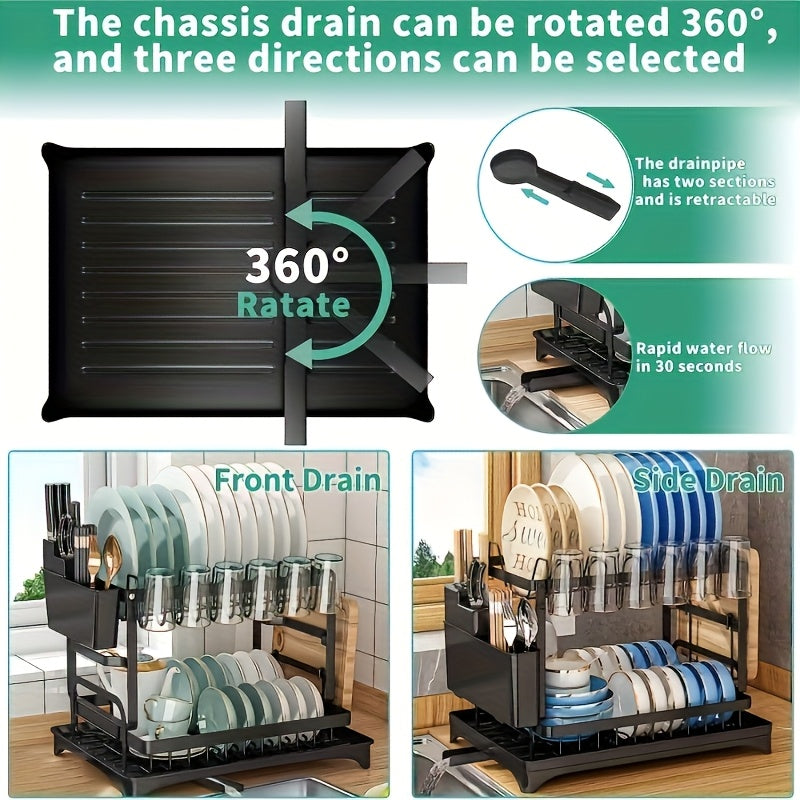 Dish Drying Rack 2-Tier Large Kitchen Counter Dish Rack with Drip Tray Drainage Holder – Dish Drainer for Dishes Knives Cups Cutting Boards
