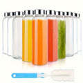 Glass Juice Bottles Bulk Set of 10 with Stainless Steel Lids – 18oz Clear BPA-Free Leak-Proof Reusable Glass Water Bottles for Juicing, Meal Prep & Storage