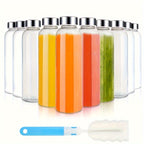 Glass Juice Bottles Bulk Set of 10 with Stainless Steel Lids – 18oz Clear BPA-Free Leak-Proof Reusable Glass Water Bottles for Juicing, Meal Prep & Storage