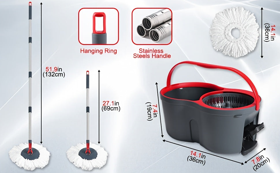 Foot Pedal 360° Rotating Spin Mop and Bucket Set with Twister – 4 Washable Microfiber Heads, Hands-Free Wringing, Wet & Dry Floor Cleaning for Home