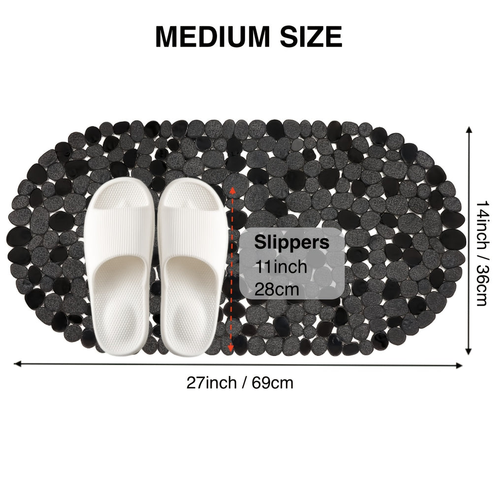 Non-Slip Bathtub Mat 27x14 Inch, Pebble Texture Suction Cup Shower Mat – Double-Sided Anti-Slip Soft PVC Tub Mat for Elderly & Kids, Machine Washable