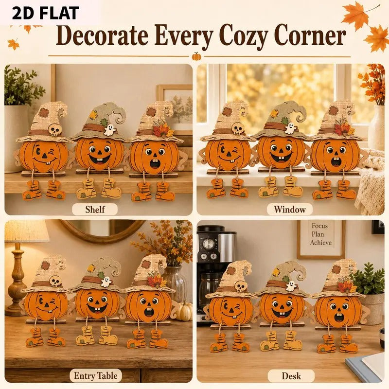 Autumn Harvest Wood Signs Set of 3 Pumpkin Maple Leaf Rustic Tabletop Plaques – Thanksgiving Halloween Farmhouse Home Decor