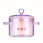 Pink Glass Cooking Pot 1500ml with Heart-Shaped Lid Boiling Stewing Multi-Function Glass Pot for Pasta Soup Congee Noodles Compatible with Electric Ceramic Stovetop