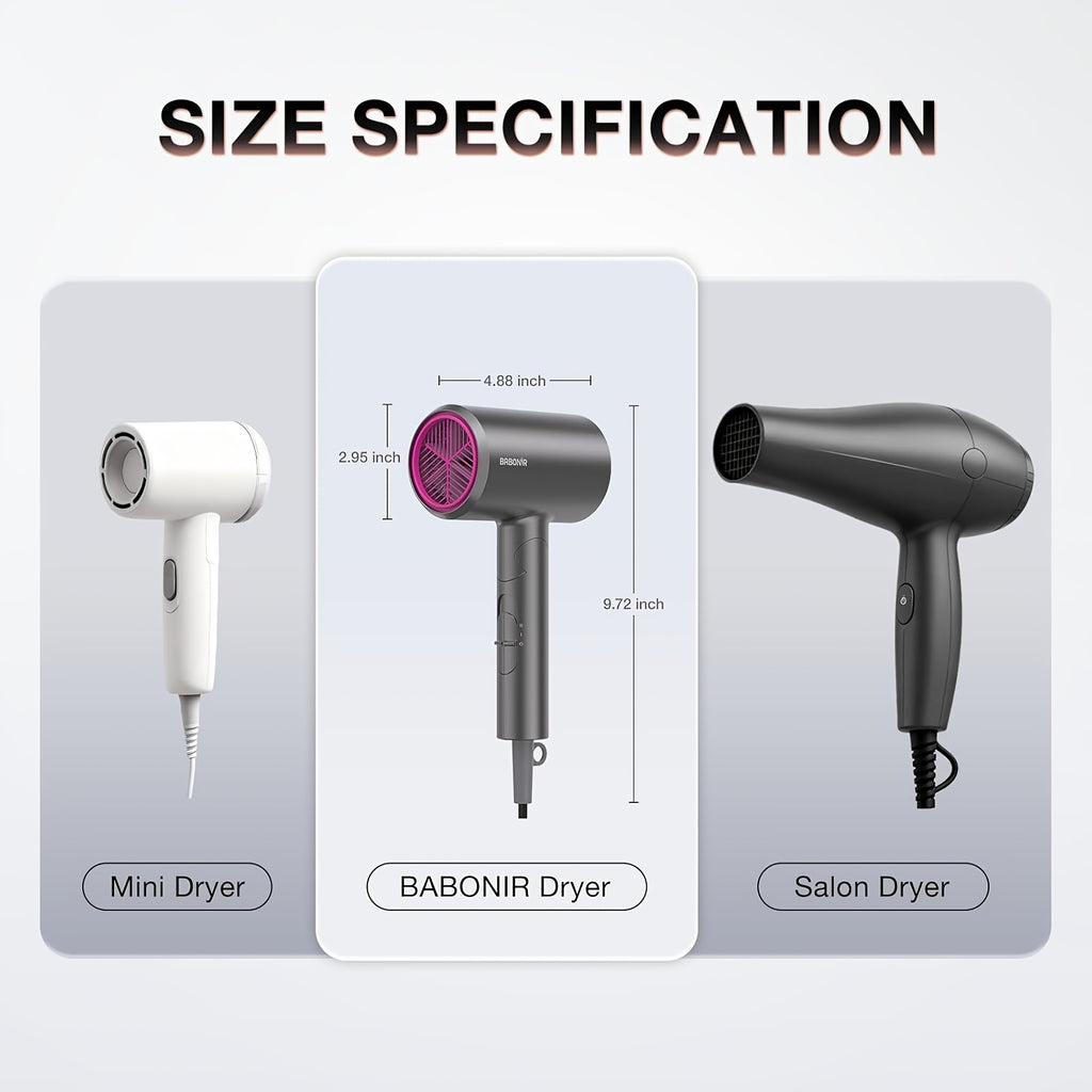 1875W Ionic Hair Dryer with Diffuser for Curly Hair – Quick-Drying Professional Blow Dryer, Foldable Lightweight Travel Hair Dryer for Women & Men, Leakage-Protected US Plug, Pink