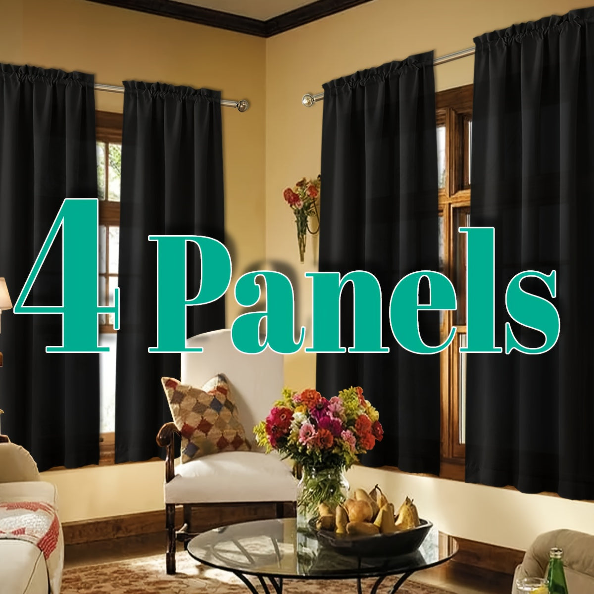 Light Filtering Curtains 4 Panels Solid Color Rod Pocket – Soft Brushed Sheer Window Drapes for Living Room Bedroom Office, 8 Sizes 10 Colors