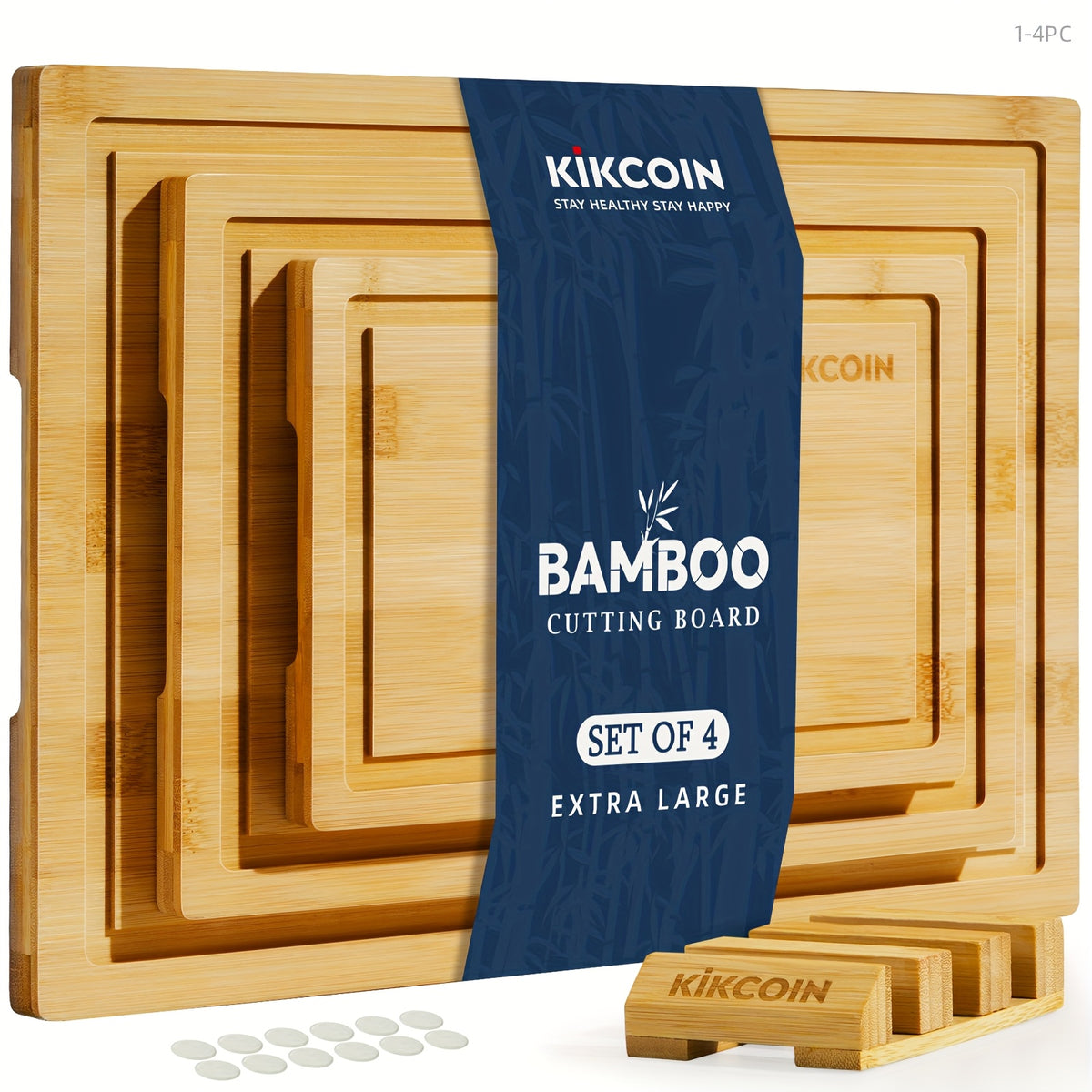 Bamboo Cutting Board Set with Storage Rack and Juice Groove - Kitchen Chopping Boards for Vegetables, Meat, Fruit, Bread & Cheese, Eco Friendly Bamboo Kitchen Board Gift