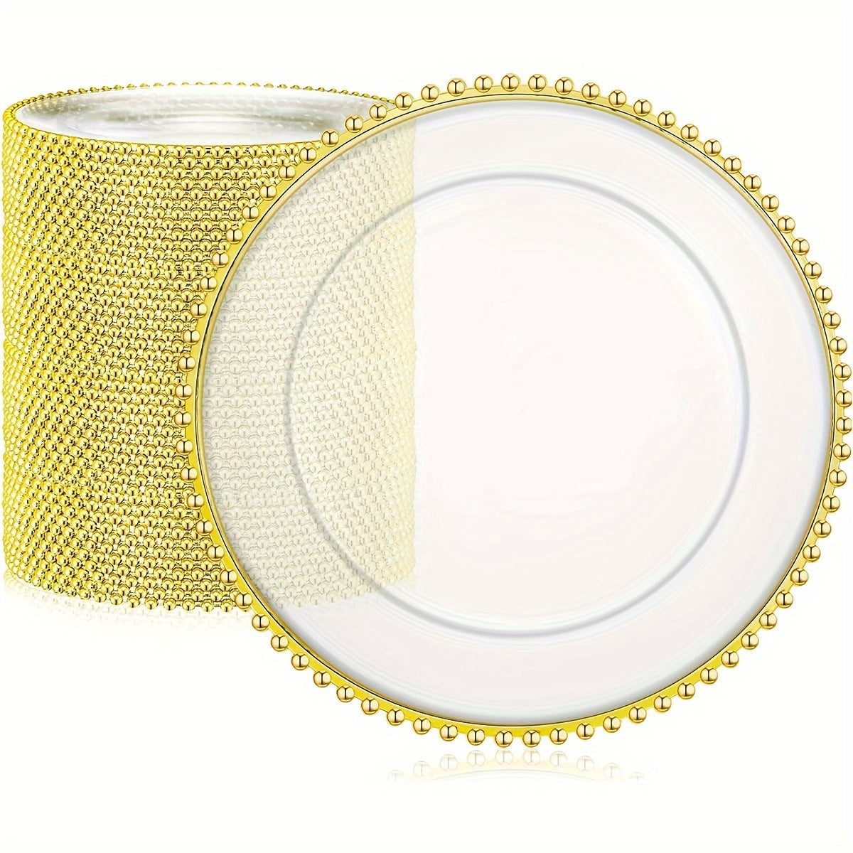 Plastic Charger Plates 50 Pack – 13 Inch Beaded Rim Decorative Dinner Plates for Wedding, Birthday, Bridal Shower & Party Table Settings, Gold or Silver
