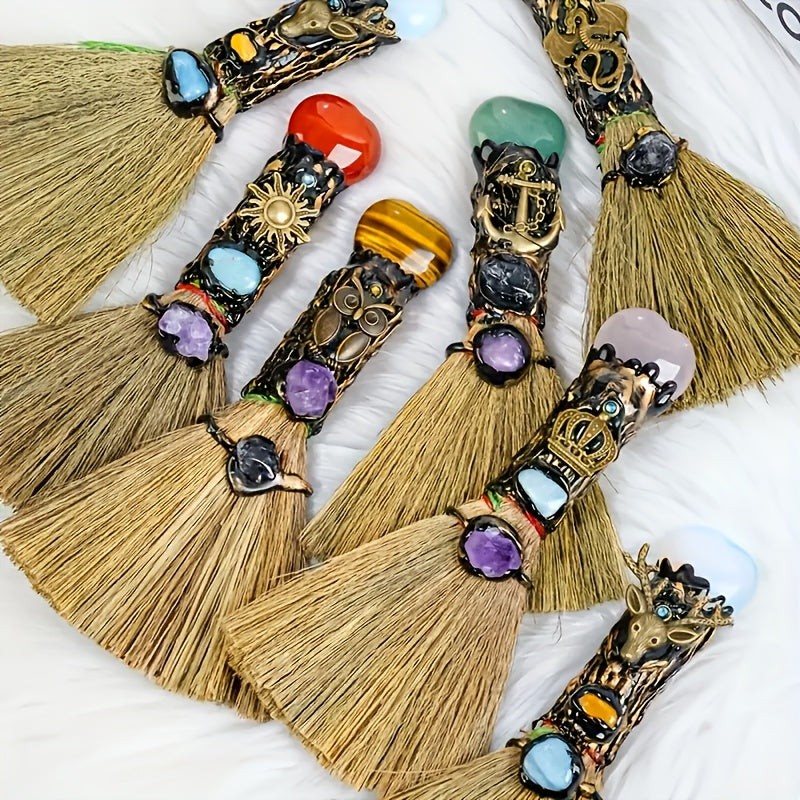 Mini Magic Brooms 12pcs Decorative Christmas Halloween Day of the Dead Witch Broom Set for Home Decor DIY Crafts Crystal Accessories Holiday Birthday Gift