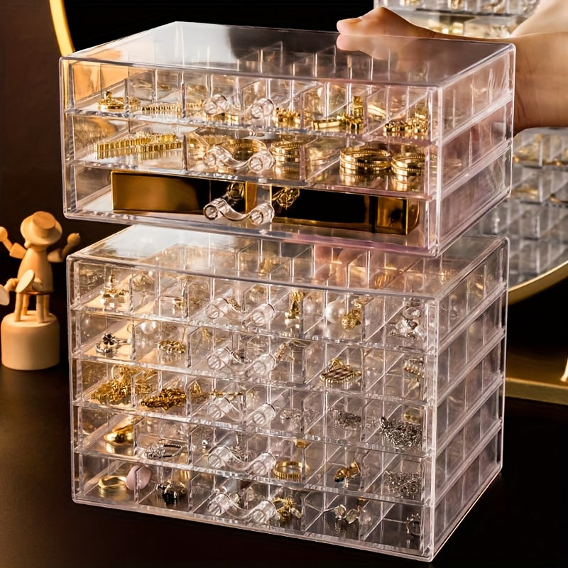 Acrylic Jewelry Storage Box 72/120 Slots Layered Organizer – Large Capacity Display Case for Earrings, Necklaces, Bracelets, Rings & Watches – Clear Stackable Jewelry Organizer Box for Women