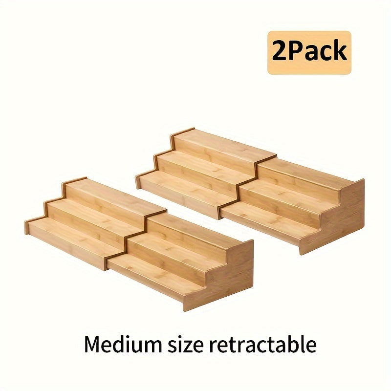 Bamboo 3-Tier Ladder Spice Rack & Kitchen Cabinet Organizer – Expandable Countertop Shelf for Spice Jars, Bottles & Pantry Storage – Space-Saving Kitchen Display Stand