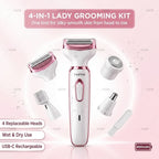 4-in-1 Electric Shaver for Women Rechargeable Grooming Kit Wet Dry Painless Lady Razor for Face Nose Legs Underarm Bikini Trimmer Luxury Gift Set