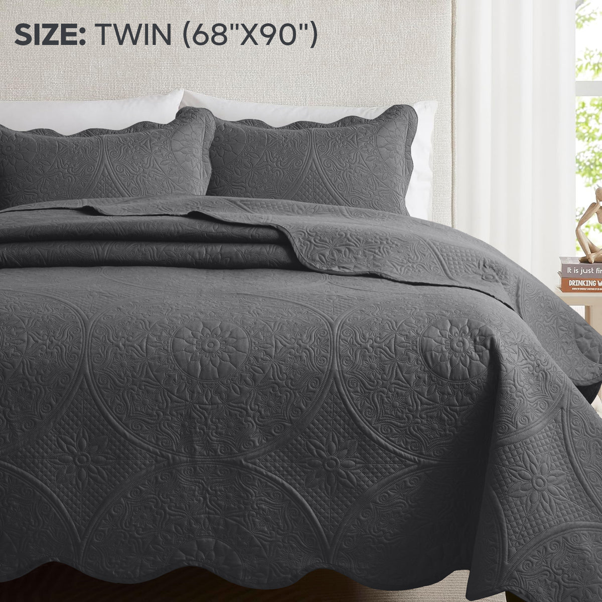 Luxury Quilted Bedspread Set 3 Piece Floral Coverlet with Pillow Shams Breathable Lightweight All Season - Twin Queen King California King 16 Colors