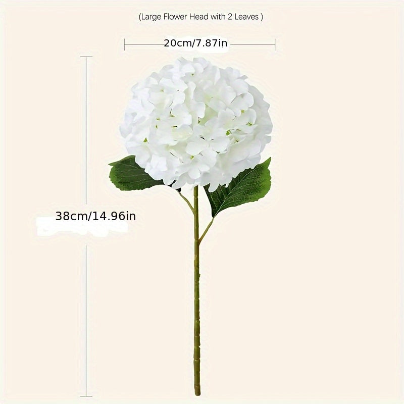 Artificial White Hydrangea Set of 6 UV-Resistant Fake Flowers with Realistic Leaves for Wedding Garden Porch Indoor Outdoor Home Decoration Durable Simulation Floral Decor