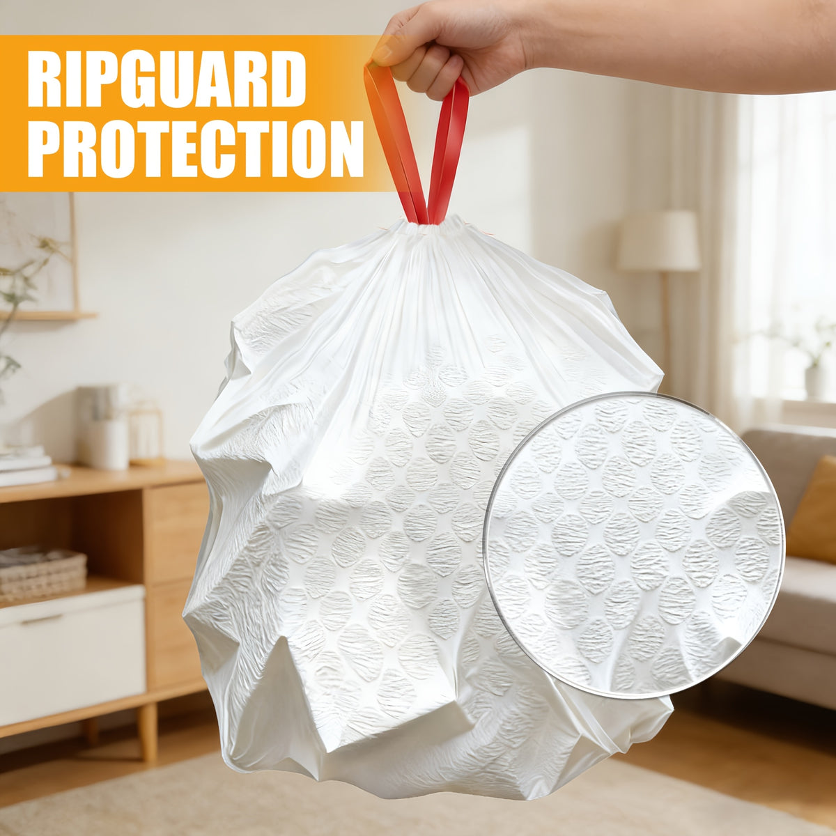 Lavender Scented Trash Bags 13 Gallon 55, 110 or 165 Count – Heavy-Duty Drawstring Garbage Bags, Expandable Leak-Proof Puncture-Resistant, Kitchen & Home Waste Bags White