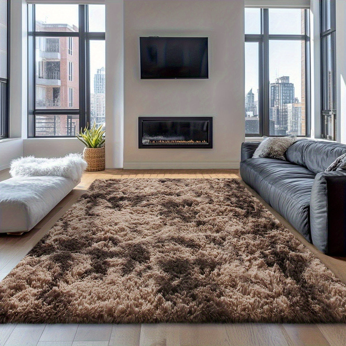 Velvet Shag Area Rug with Non-Slip Backing – Super Soft Plush Indoor Carpet for Living Room, Bedroom & Kitchen, Tie-Dye & Solid Colors, 5 Sizes