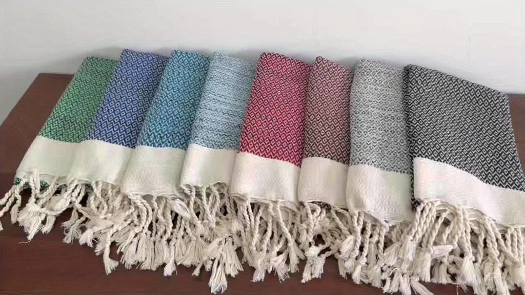 Turkish Cotton Tassel Hand Towels 2-Pack – Diamond Lattice Scandinavian Design, Soft Decorative Towels for Bathroom, Kitchen & Yoga | 7 Colors