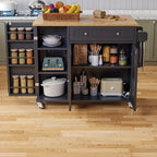 Kitchen Island Cart with Drop Leaf & Rolling Wheels – Storage Cabinet, Spice Rack, Drawer & Towel Rack for Small Kitchens Dining Room