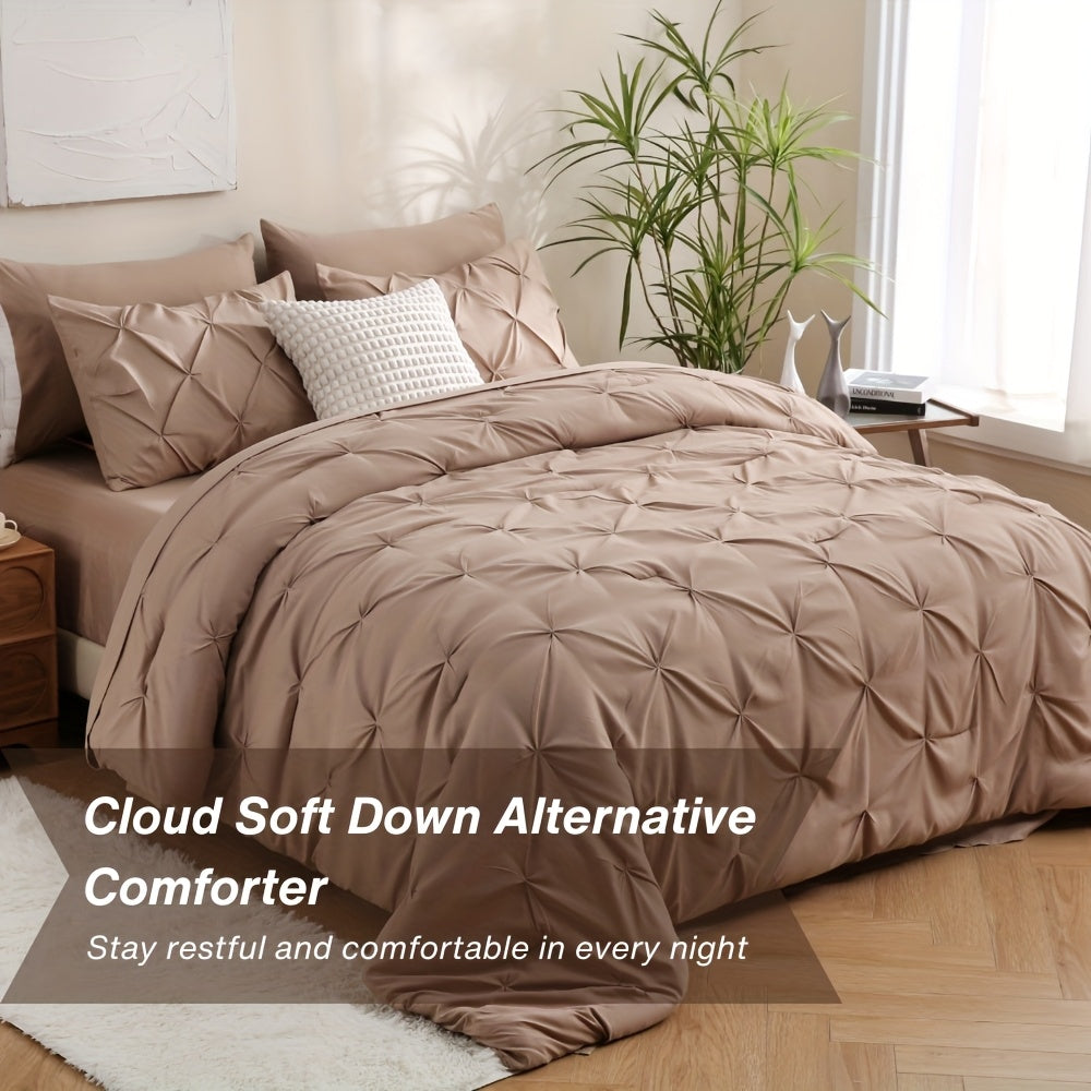5/7pcs Pintuck Bed In A Bag Comforter Sets, Pinch Pleat Complete Bedding Sets with Comforter, Sheets & Pillowcases, Queen/King Size, All Season