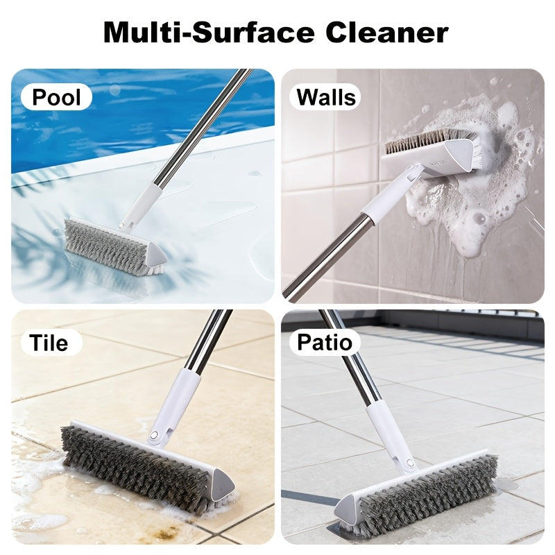 180 Rotating Multi-Purpose Cleaning Brush Long Handle Double-Sided Stiff Bristles Floor Scrubber for Bathroom Kitchen Patio Tile Shower Outdoor